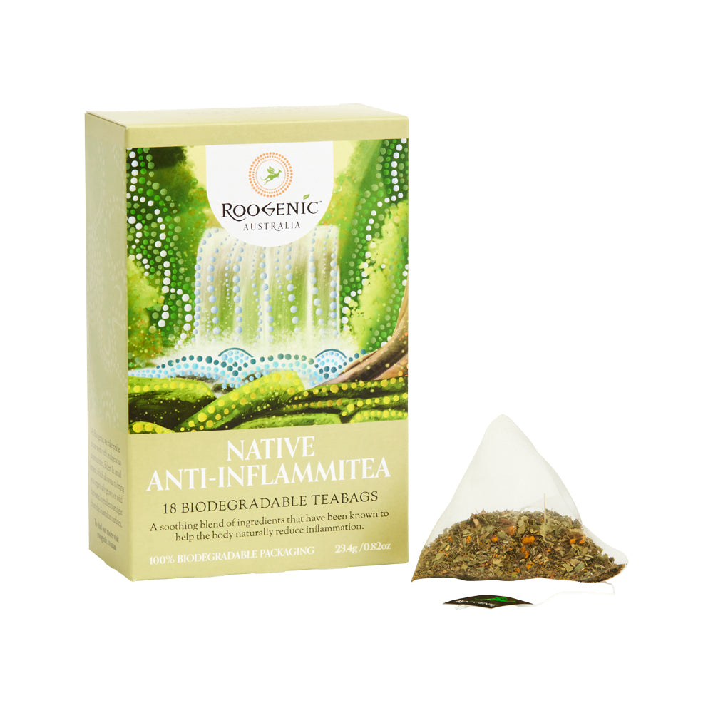 image of Roogenic Australia Native Anti-Inflammitea x 18 Tea Bags on white background\