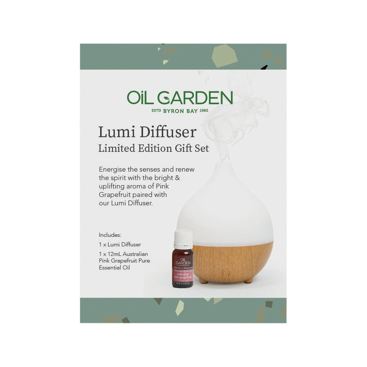 image of Oil Garden Lumi Ultrasonic Diffuser with Pure Essential Oil Australian Pink Grapefruit 12ml on white background