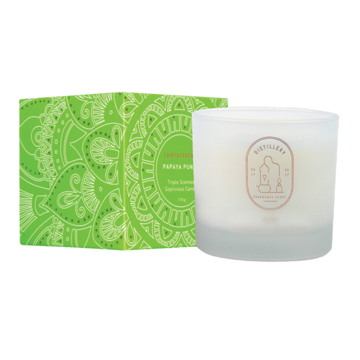 image of Distillery Fragrance House Soy Candle Tantalising (Papaya Punch) 190g on white background 