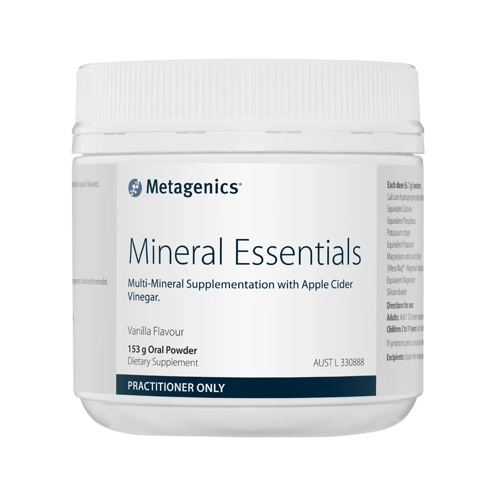 image of Metagenics Mineral Essentials Vanilla Oral Powder 153g on white background