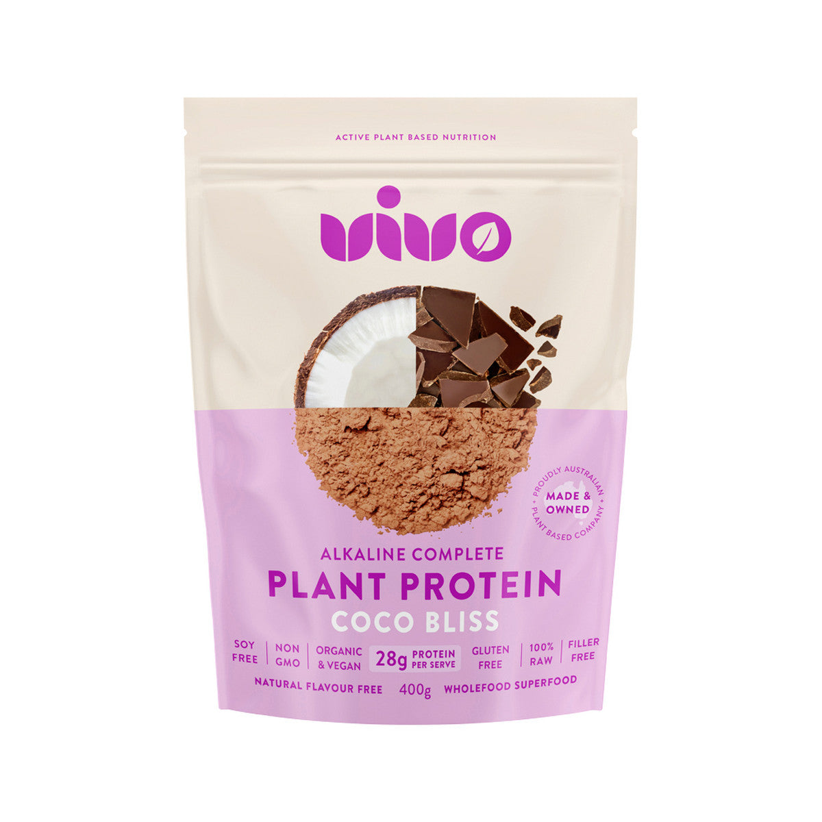 image of Vivo Organic Alkaline Complete Plant Protein Coco Bliss 400g on white background