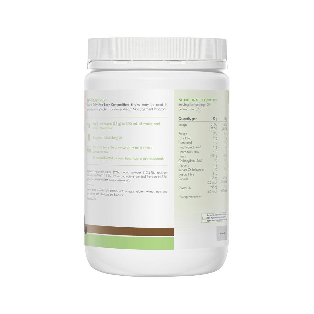image of Metagenics Shake It Dairy Free Chocolate Oral Powder 640g on white background