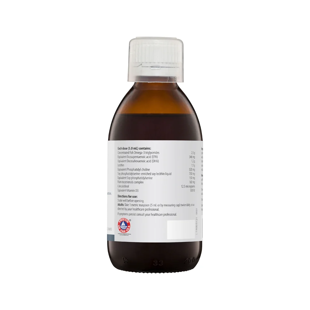 image of Metagenics Omega Brain Plus Peppermint Oral Liquid 190ml
 on white background 