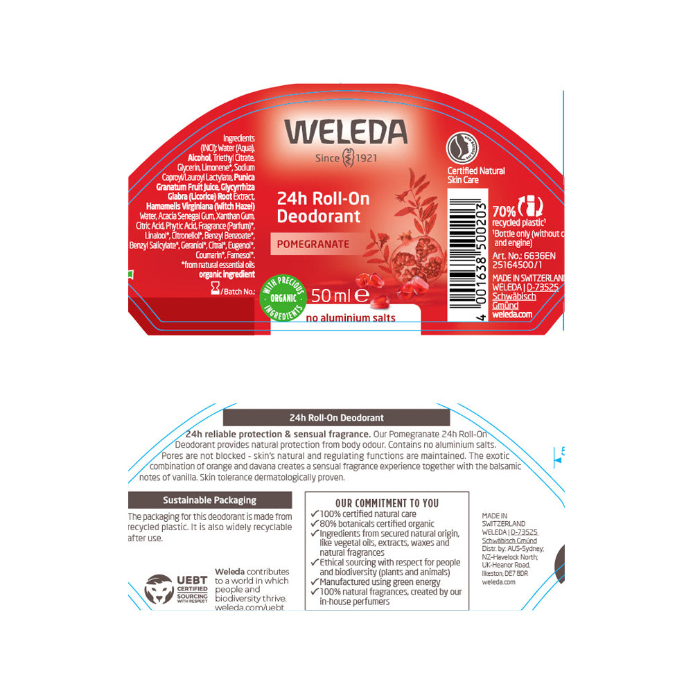 image of Weleda 24hr Deo Roll-On Pomegranate 50ml on white background 
