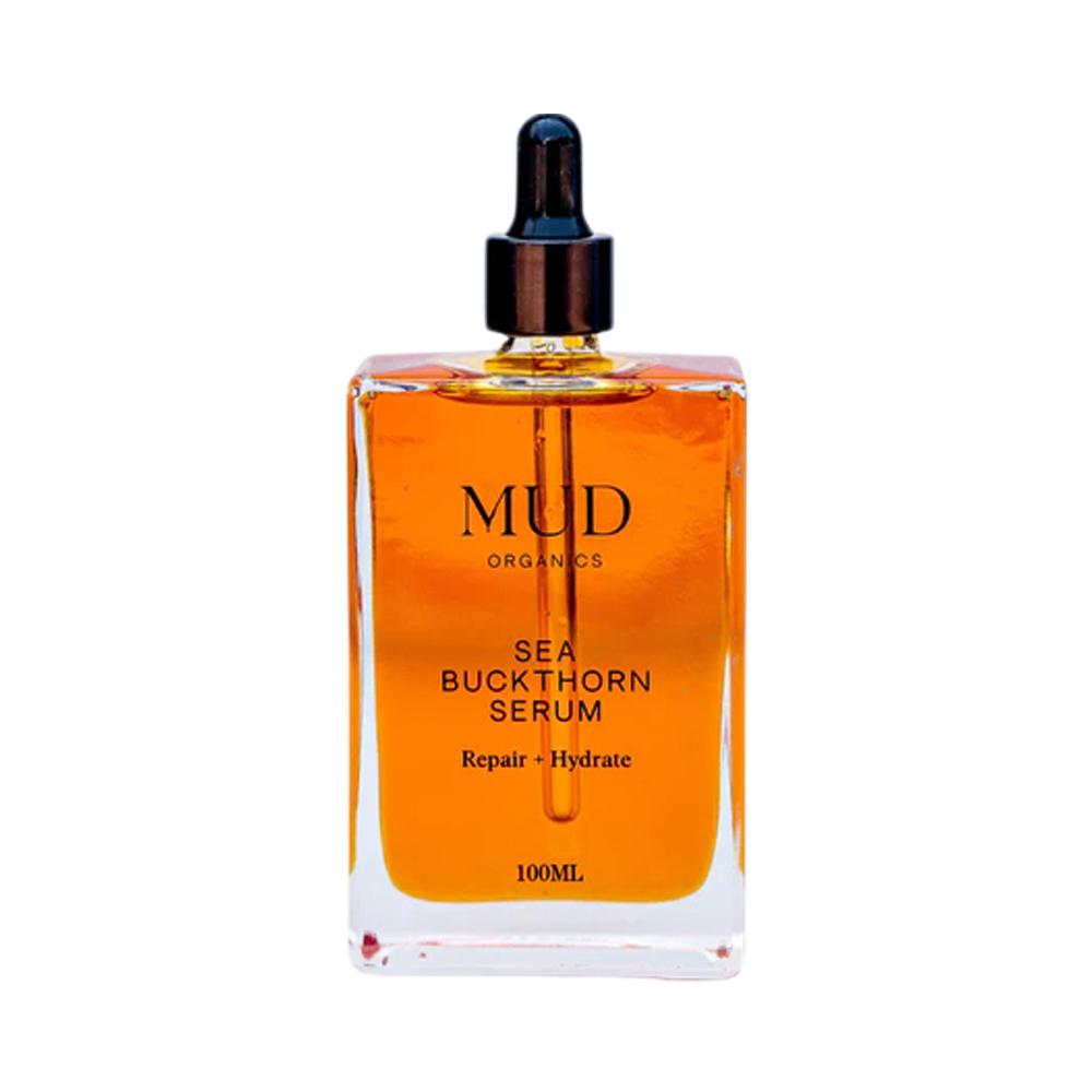 image of MUD ORGANICS SEA BUCKTHORN SERUM 100ML on white background.