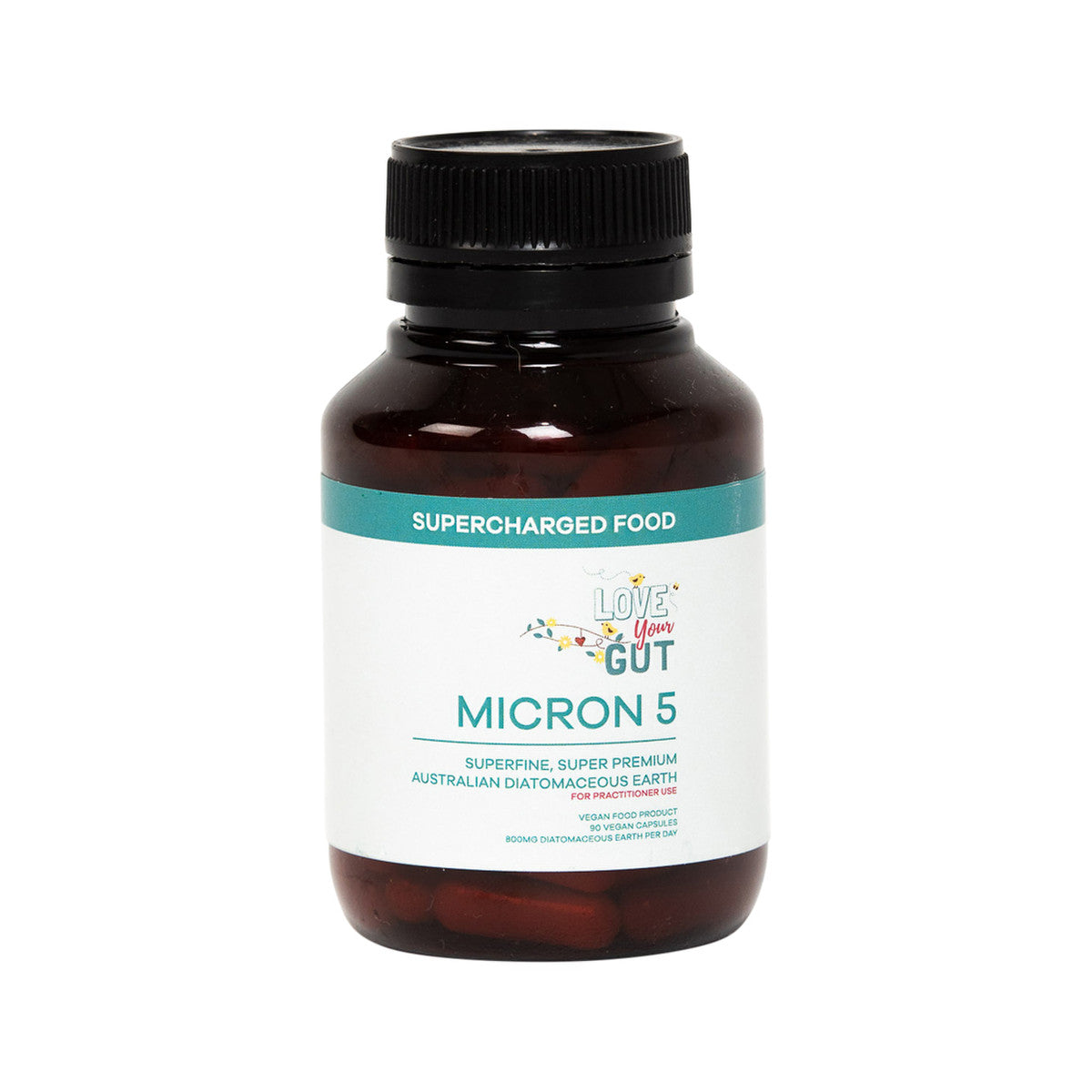 image of Supercharged Food Love Your Gut Micron 5 (Diatomaceous Earth) 90vc on white background