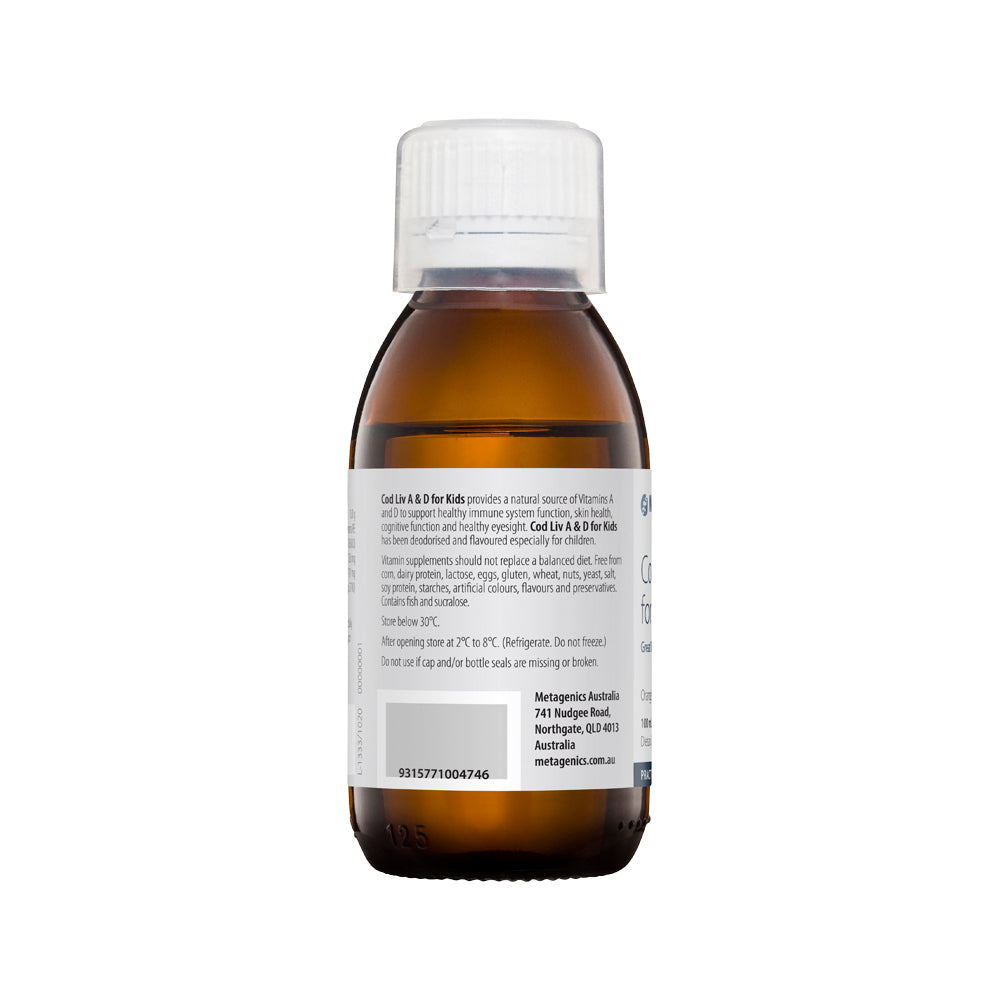 image of Metagenics Kids Cod Liv A & D for Kids Orange Oral Liquid 100ml on white background