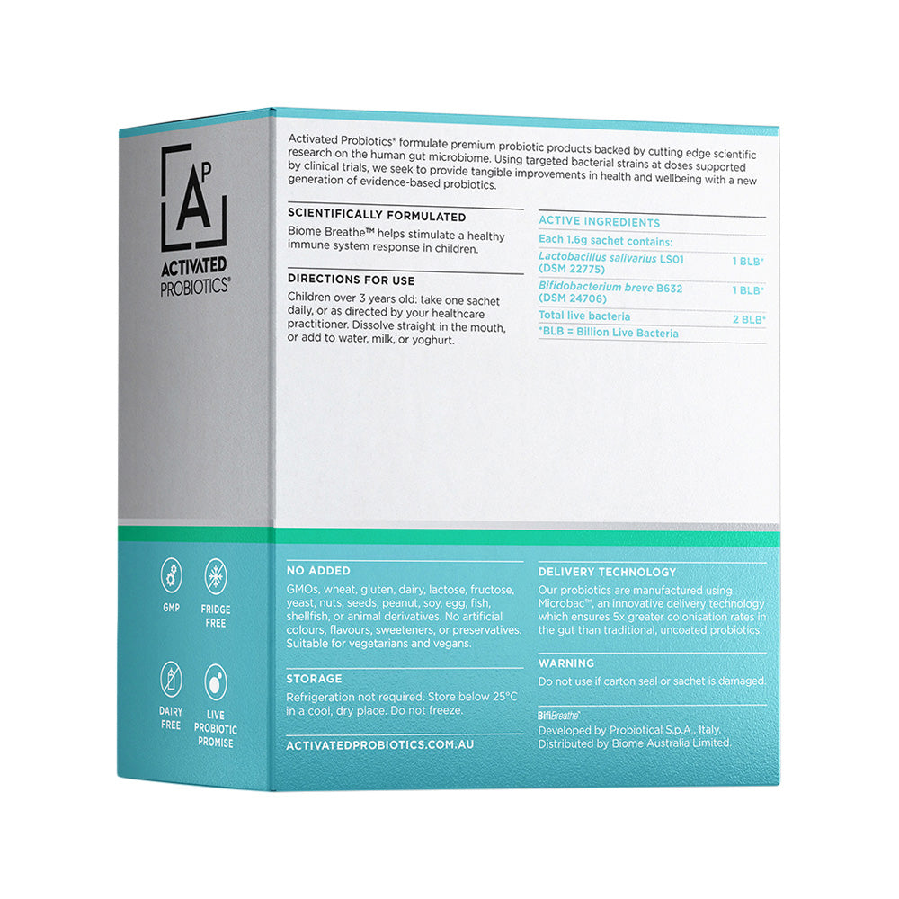 image of Activated Probiotics Biome Breathe Probiotic Vanilla Sachets 1.6g x 30 Pack on white background