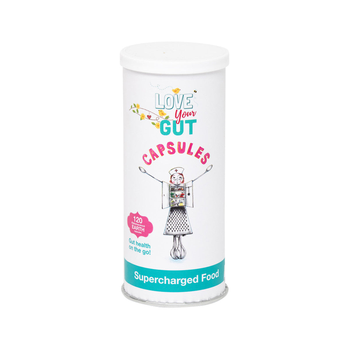 image of Supercharged Food Love Your Gut (Diatomaceous Earth) Capsules 120vc on white background