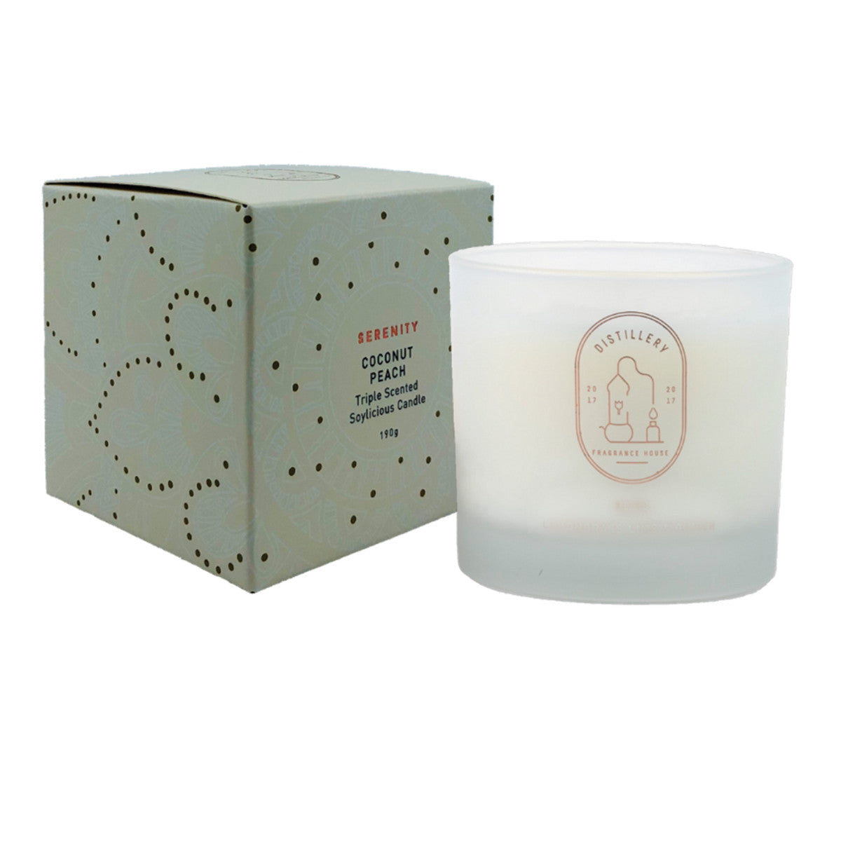 image of Distillery Fragrance House Soy Candle Serenity (Coconut Peach) 190g on white background
