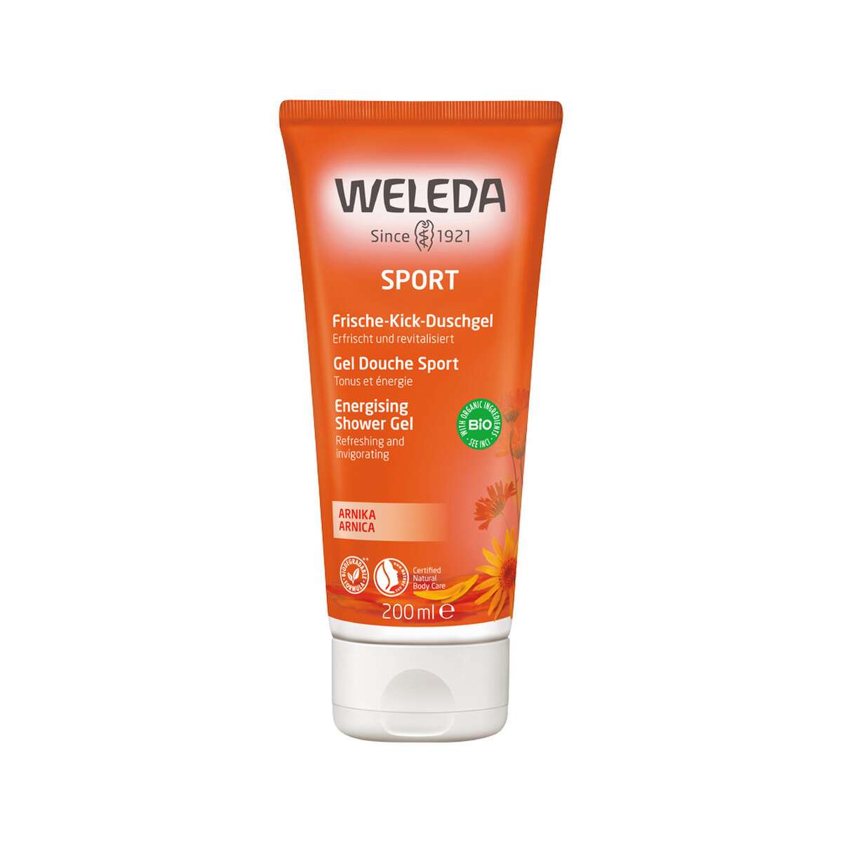 image of Weleda Organic Sport Energising Shower Gel Arnica 200ml on white background