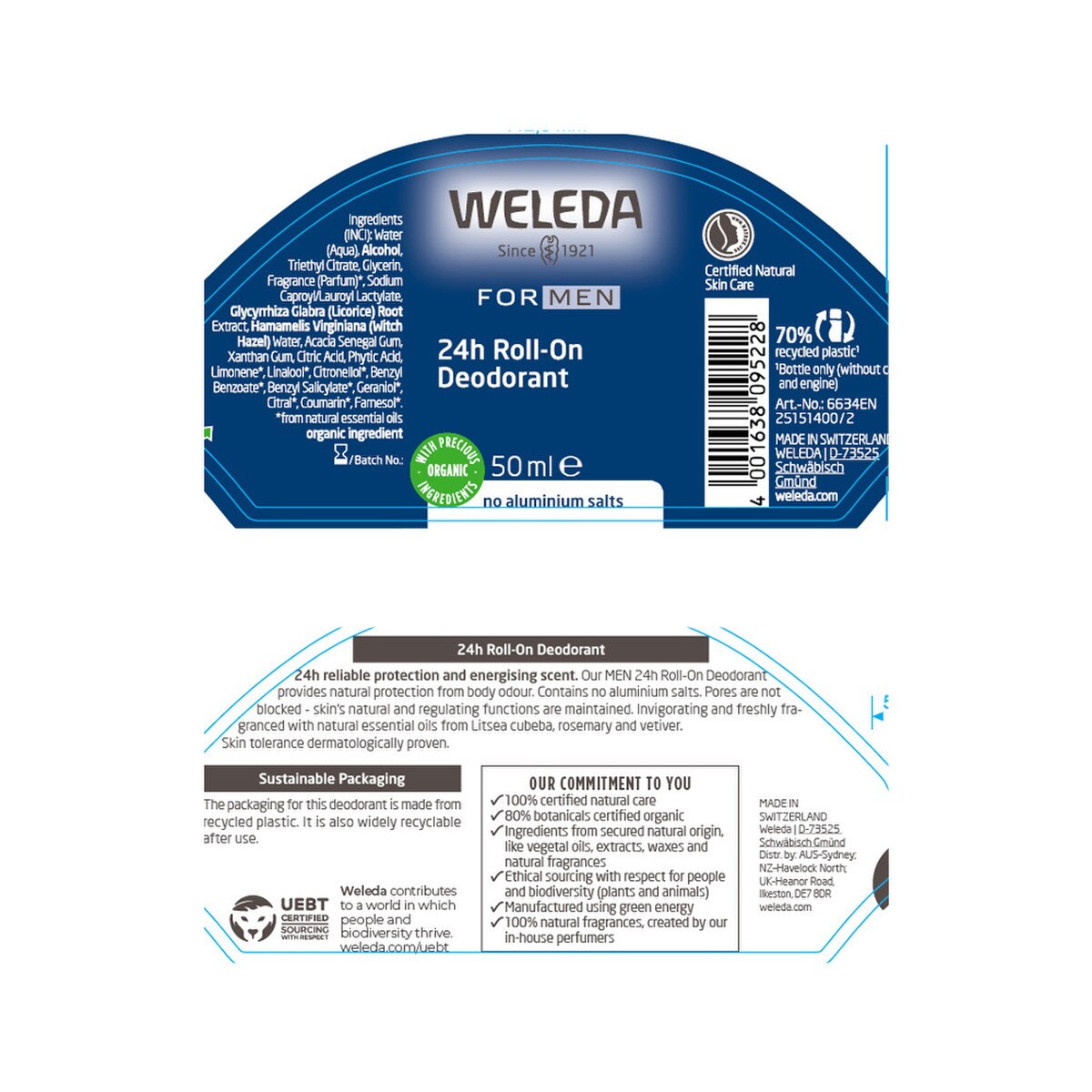 image of Weleda For Men 24hr Deo Roll-On 50ml on white background