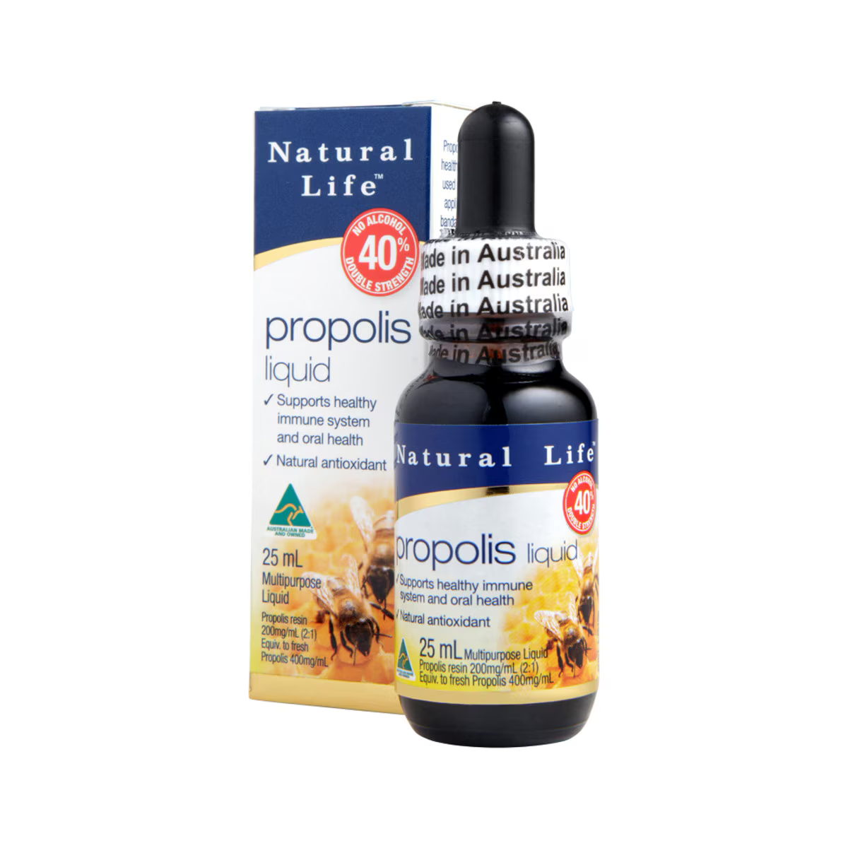 image of Natural Life Propolis Liquid No Alcohol (40%) Double Strength 25ml on white background