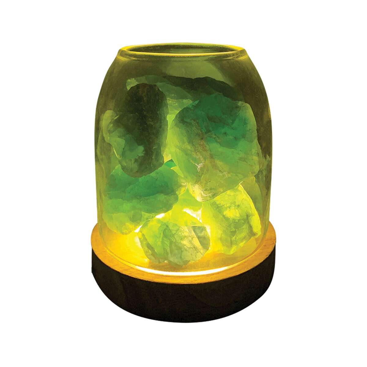 image of Amrita Court Aurora Crystal Diffuser Wooden Base with Light Green Calcite on white background