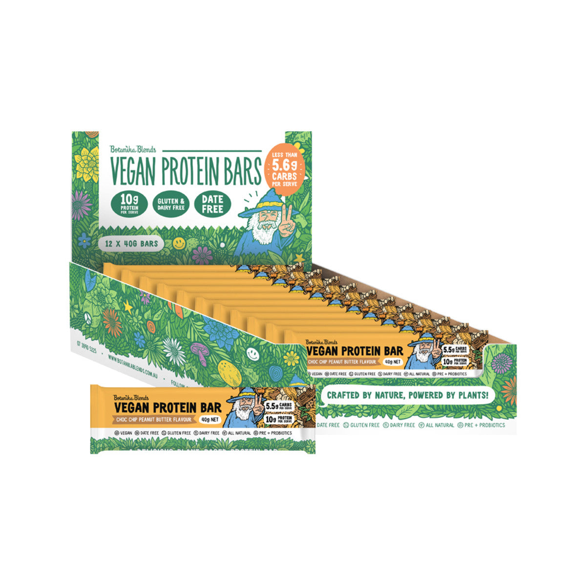 image of Botanika Blends Vegan Protein Bars Choc Chip Peanut Butter 40g x 12 Display on white background
