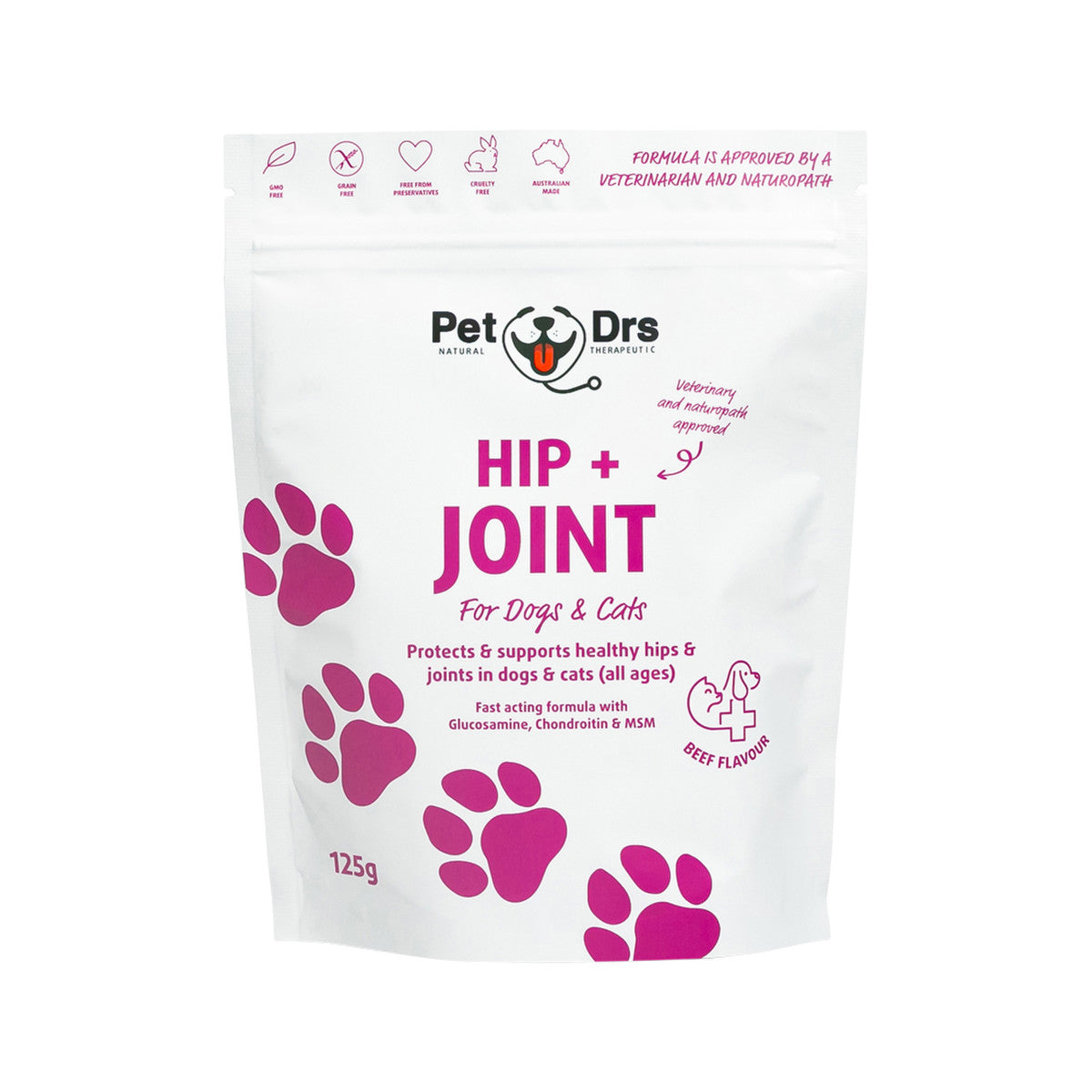 image of Pet Drs Hip + Joint Supplement (For Dogs & Cats) 125g on white background