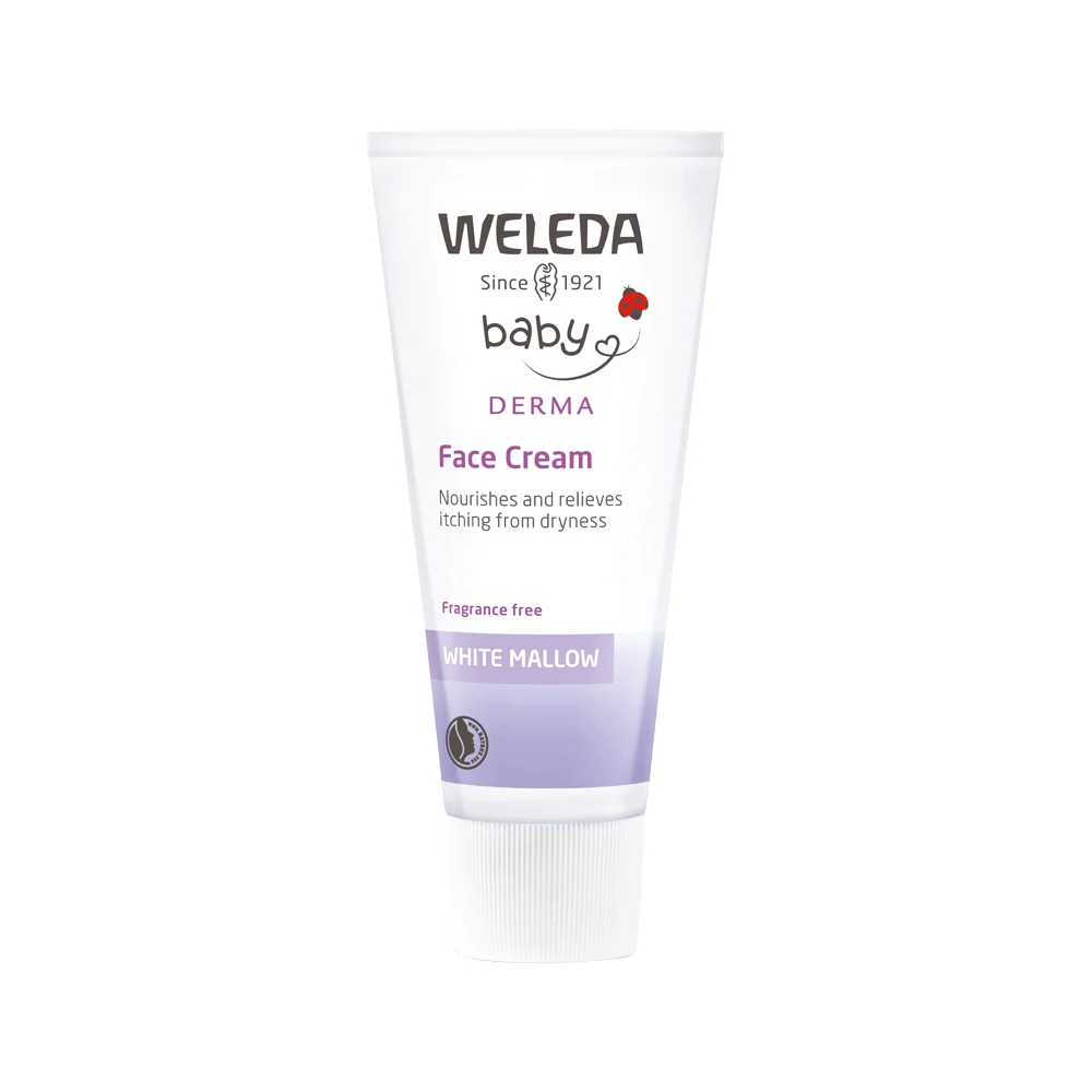 image of Weleda Baby Derma Face Cream White Mallow (Fragrance Free) 50ml on white background