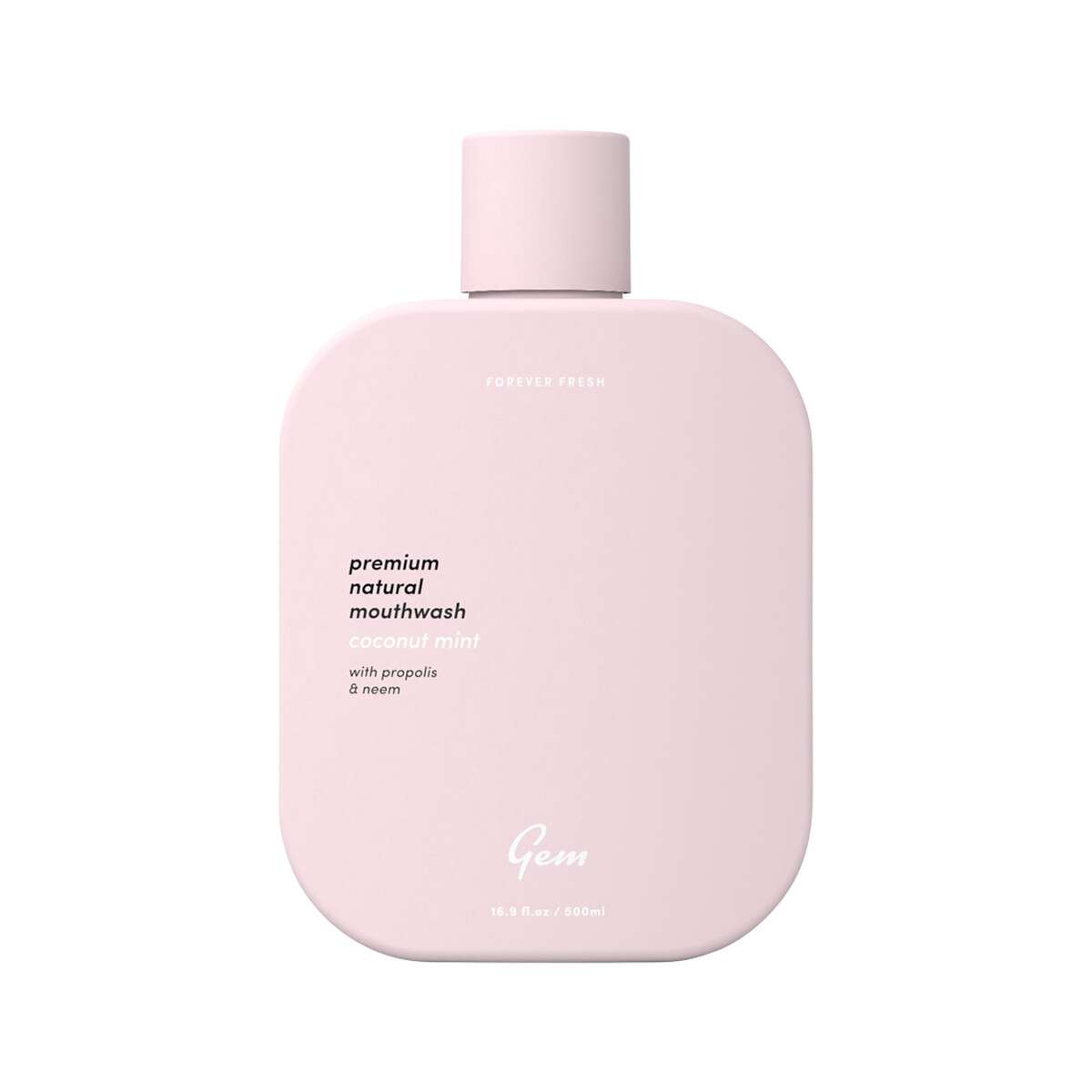 image of Gem Premium Natural Mouthwash Coconut Mint (with Propolis & Neem) 500ml on white background