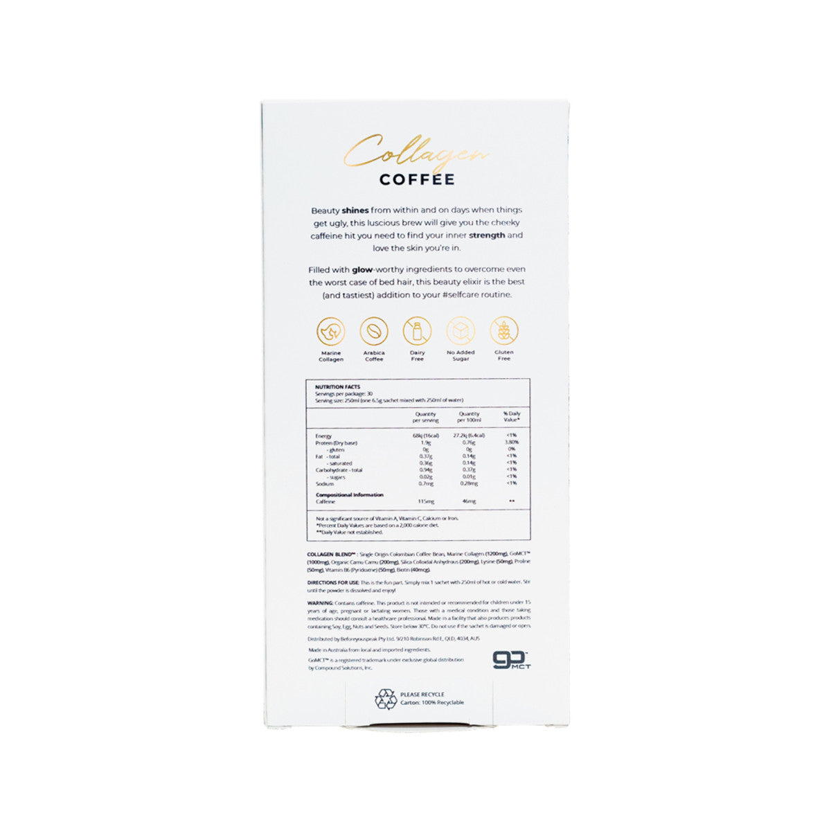 image of Before You Speak Collagen Coffee Unsweetened 6.5g x 30 Pack on white background 