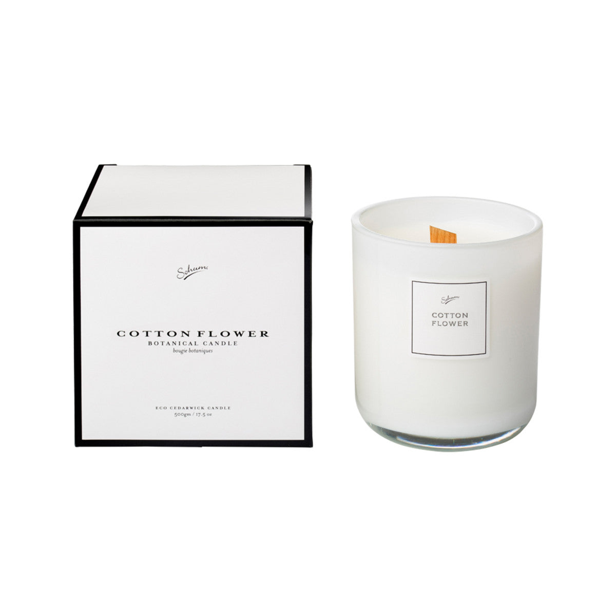 image of Sohum (Parade Collection) Botanical Candle Eco Cedarwick Candle Cotton Flower 500g on white background