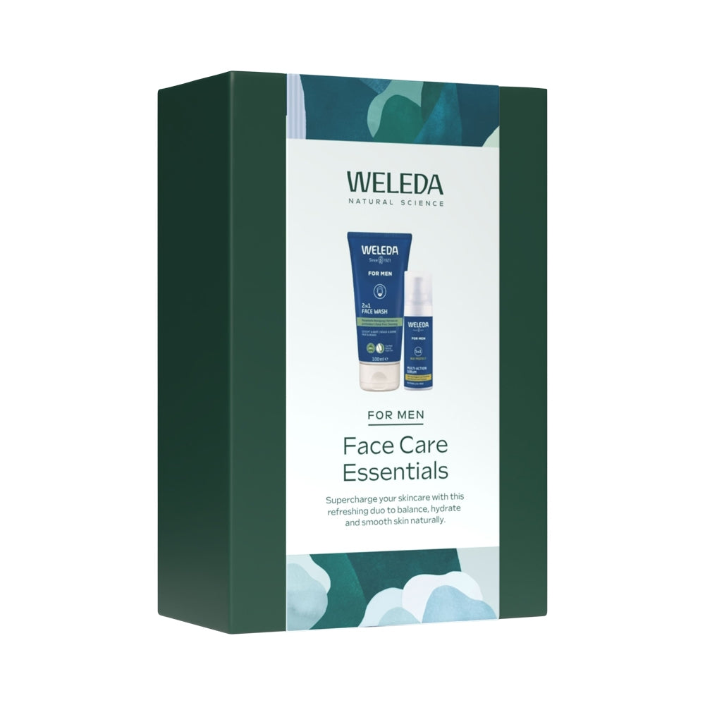 image of weleda for men face care essentials gift pack on white background.