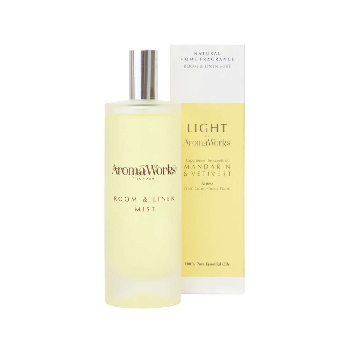 image of AromaWorks Light Room & Linen Mist Mandarin & Vetivert 100ml on white background