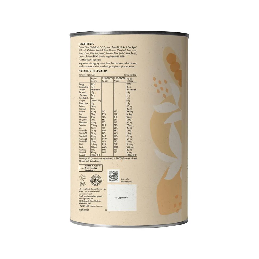 image of Nutra Organics Thriving Family Protein Unflavoured 450g on white background