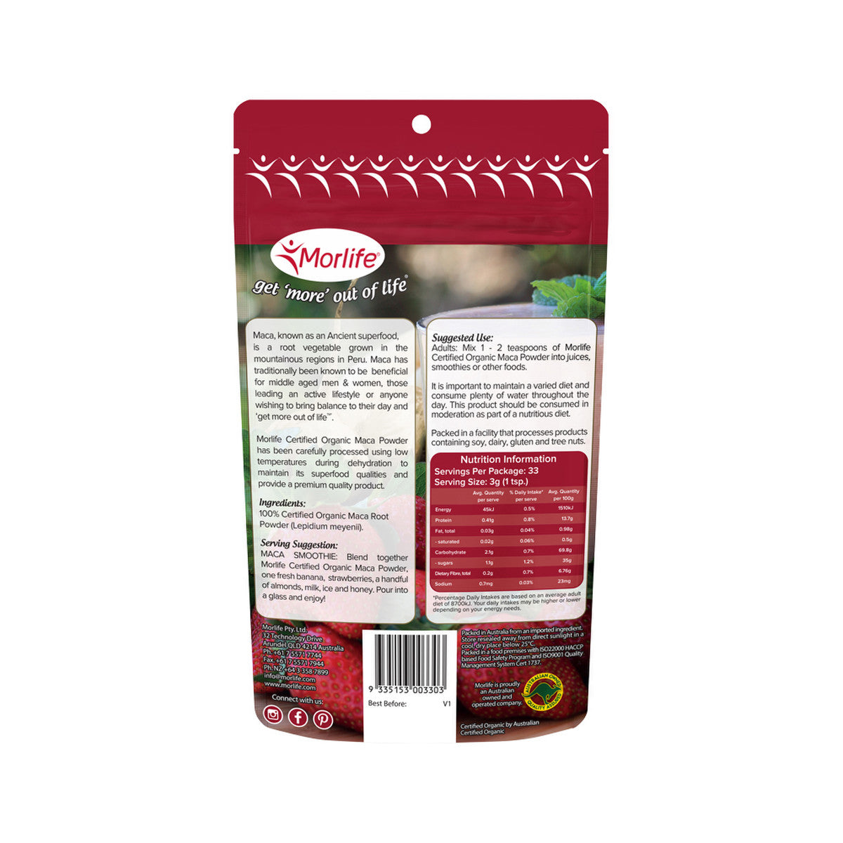 image of Morlife Organic Maca Powder 100g on white background