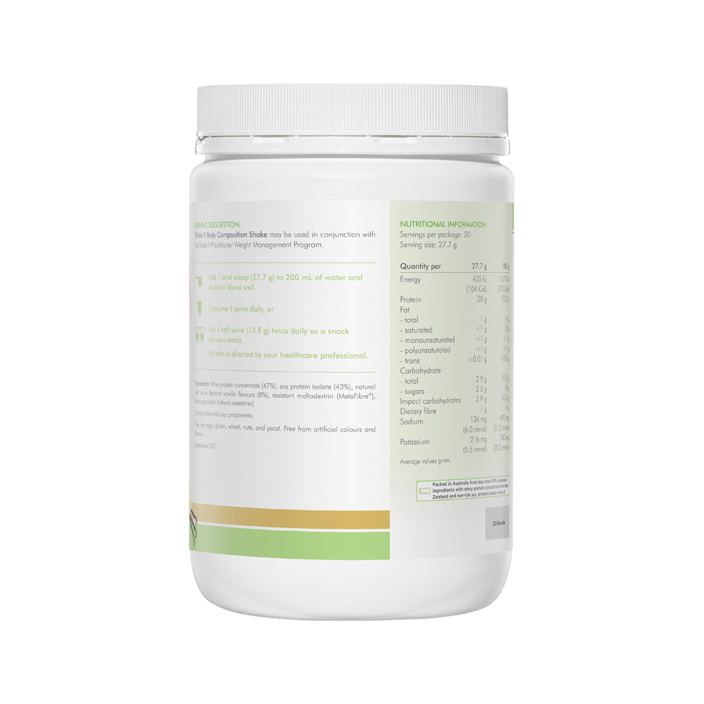 image of Metagenics Shake It Vanilla Oral Powder 554g on white backgrounds