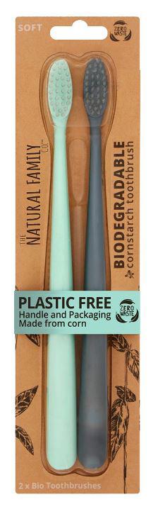 image of The Natural Family Co. Bio Toothbrush Pastel Mixed Colours x 2 Pack on white background