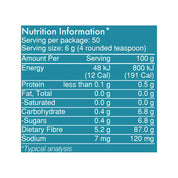 image of Wonder Foods Partially Hydrolysed Guar Gum 300g nutritional information on white background