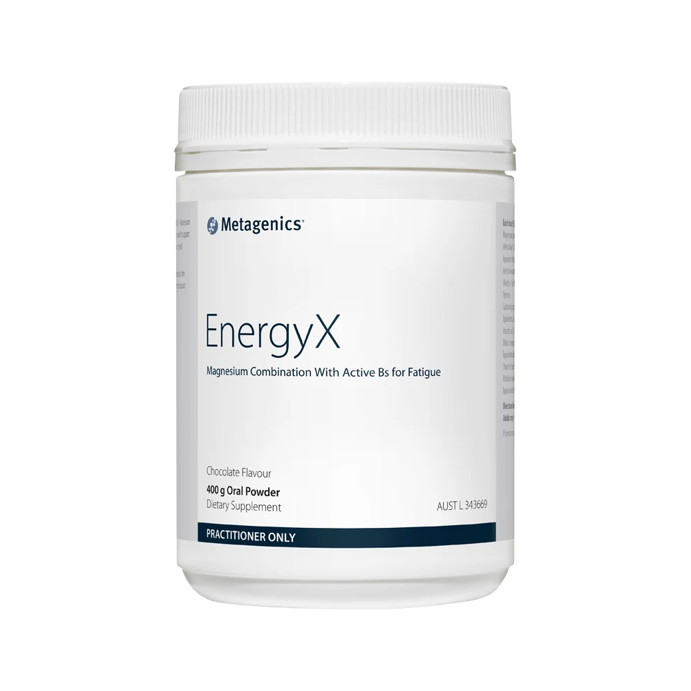 image of Metagenics EnergyX Chocolate Oral Powder 400g on white background