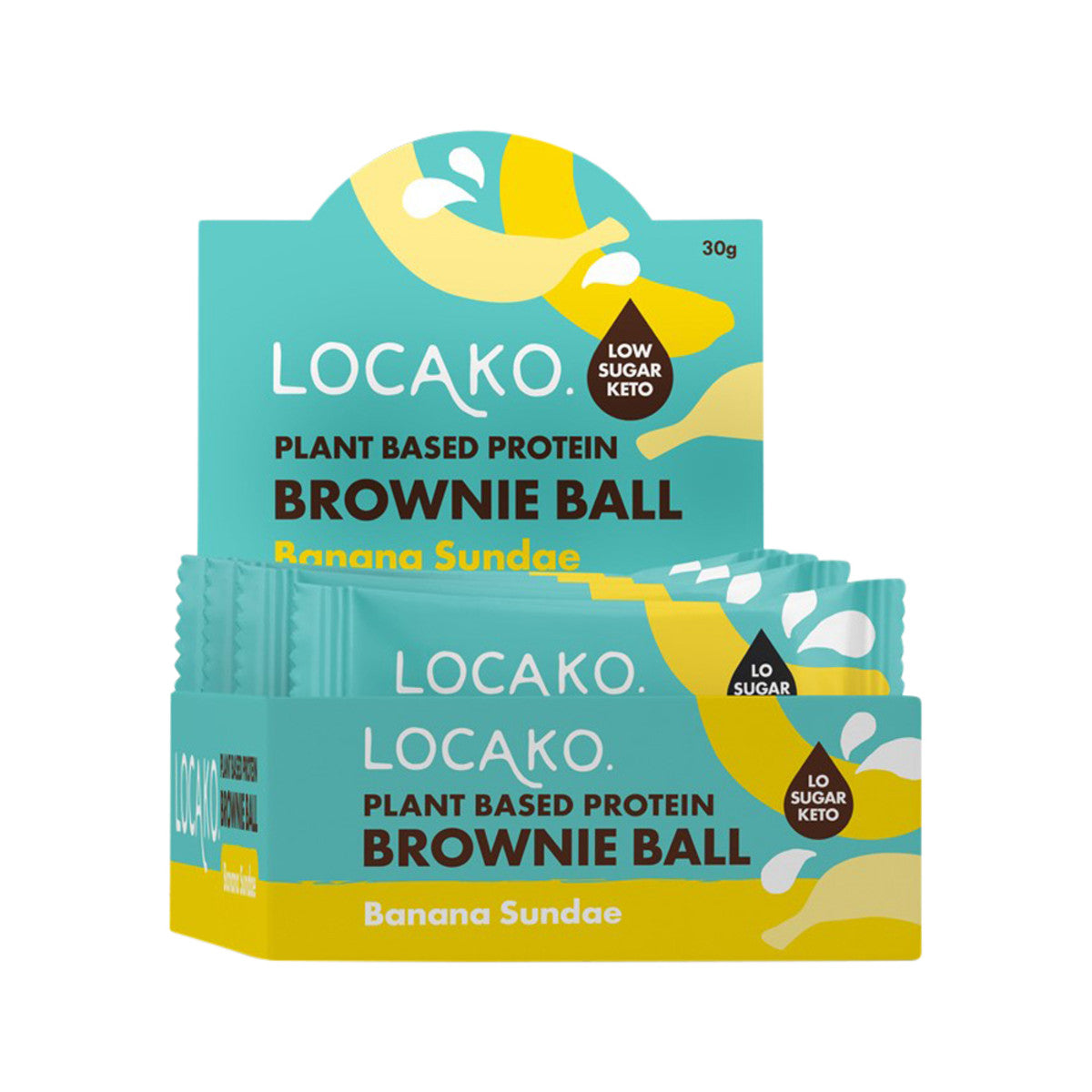 image of Locako Plant Based Protein Brownie Ball Banana Sundae 30g x 10 Display on white background