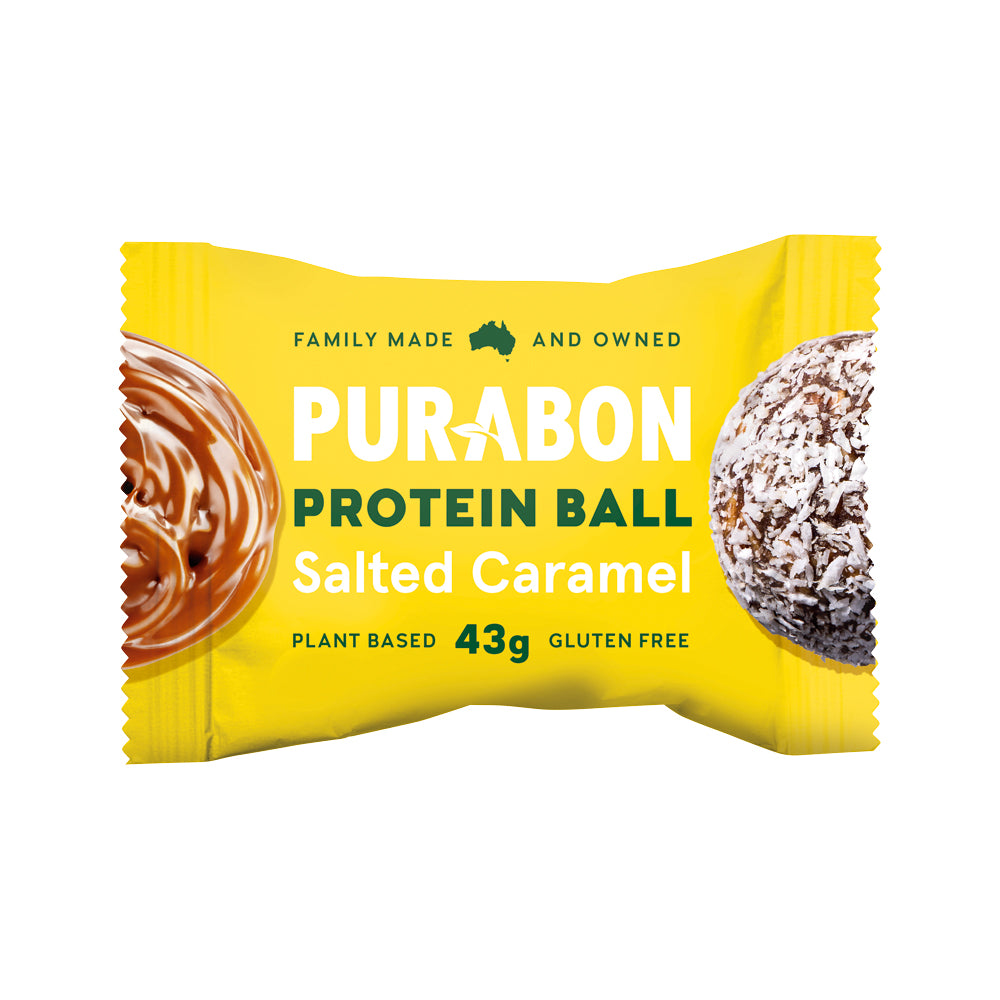 Purabon Protein Ball Salted Caramel package on a white background