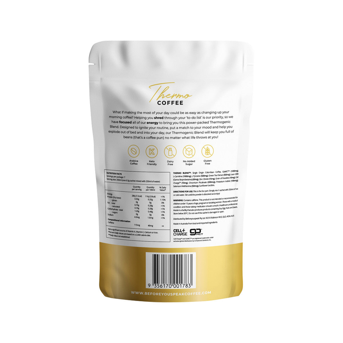 image of Before You SpeakThermo Coffee Unsweetened 6.5g x 7 Pack on white background
