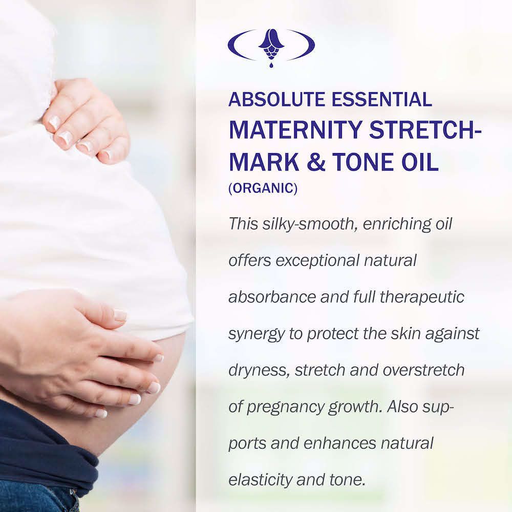 image of Absolute Essential Maternity Stretch Mark & Tone Oil 100ml product description on white background