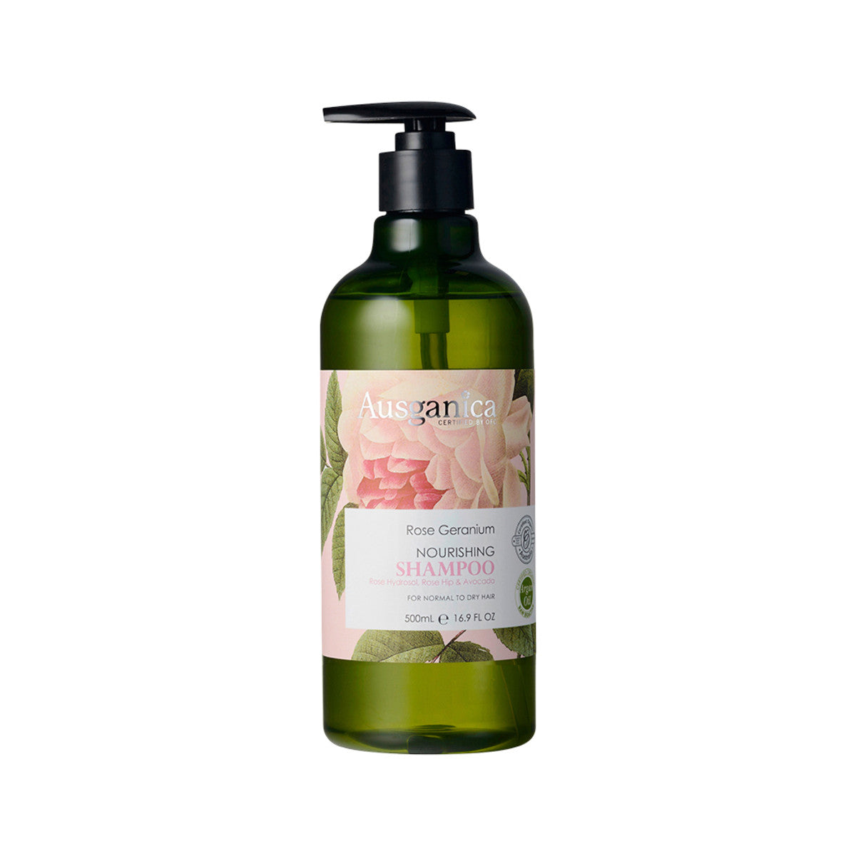 image of Ausganica Organic Rose Geranium Nourishing Shampoo 500ml on white background