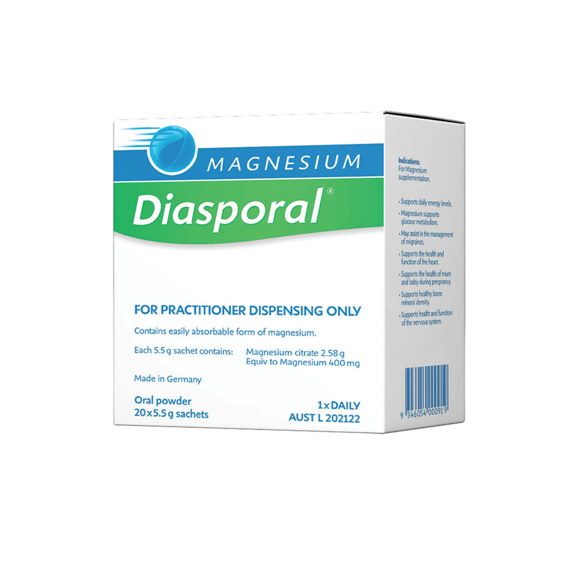 image of Bio-Practica Magnesium Diasporal Sachets 5.5g x 20 Pack on white background 