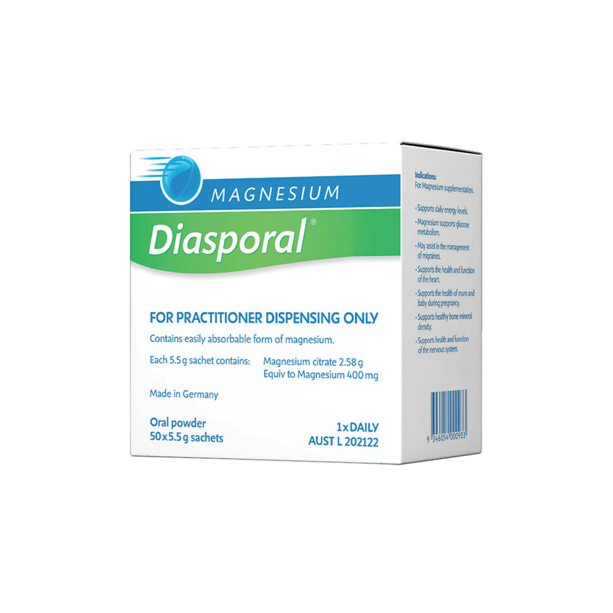 image of Bio-Practica Magnesium Diasporal Sachets 5.5g x 50 pack on white background 