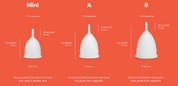 image of OrganiCup Menstrual Cup Size chart on white background 