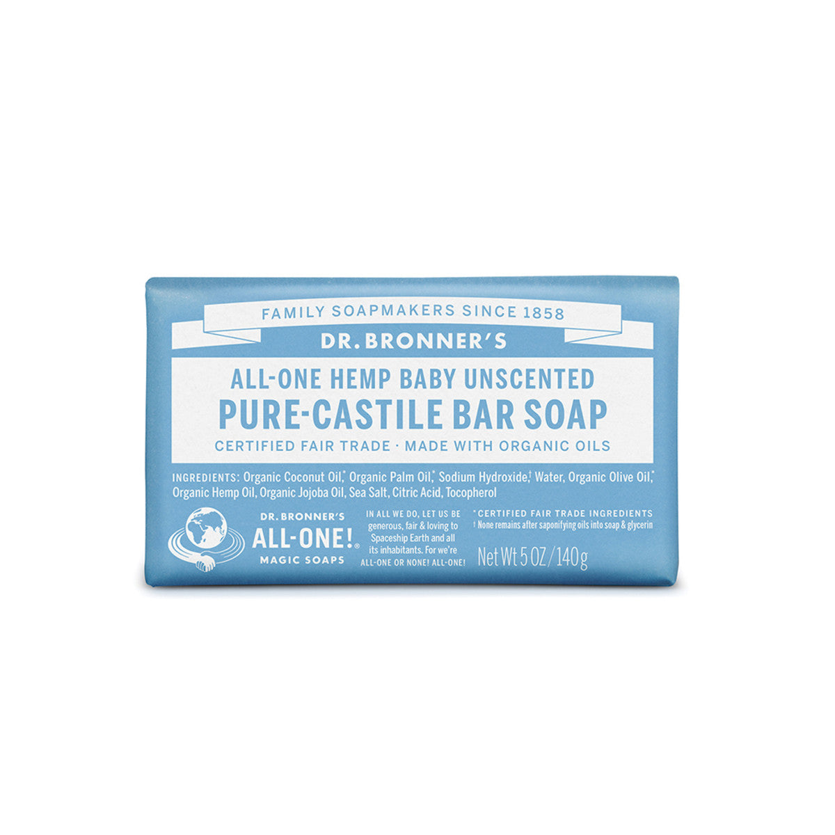 image of Dr. Bronner's Pure-Castile Bar Soap Baby Unscented 140g on white background 