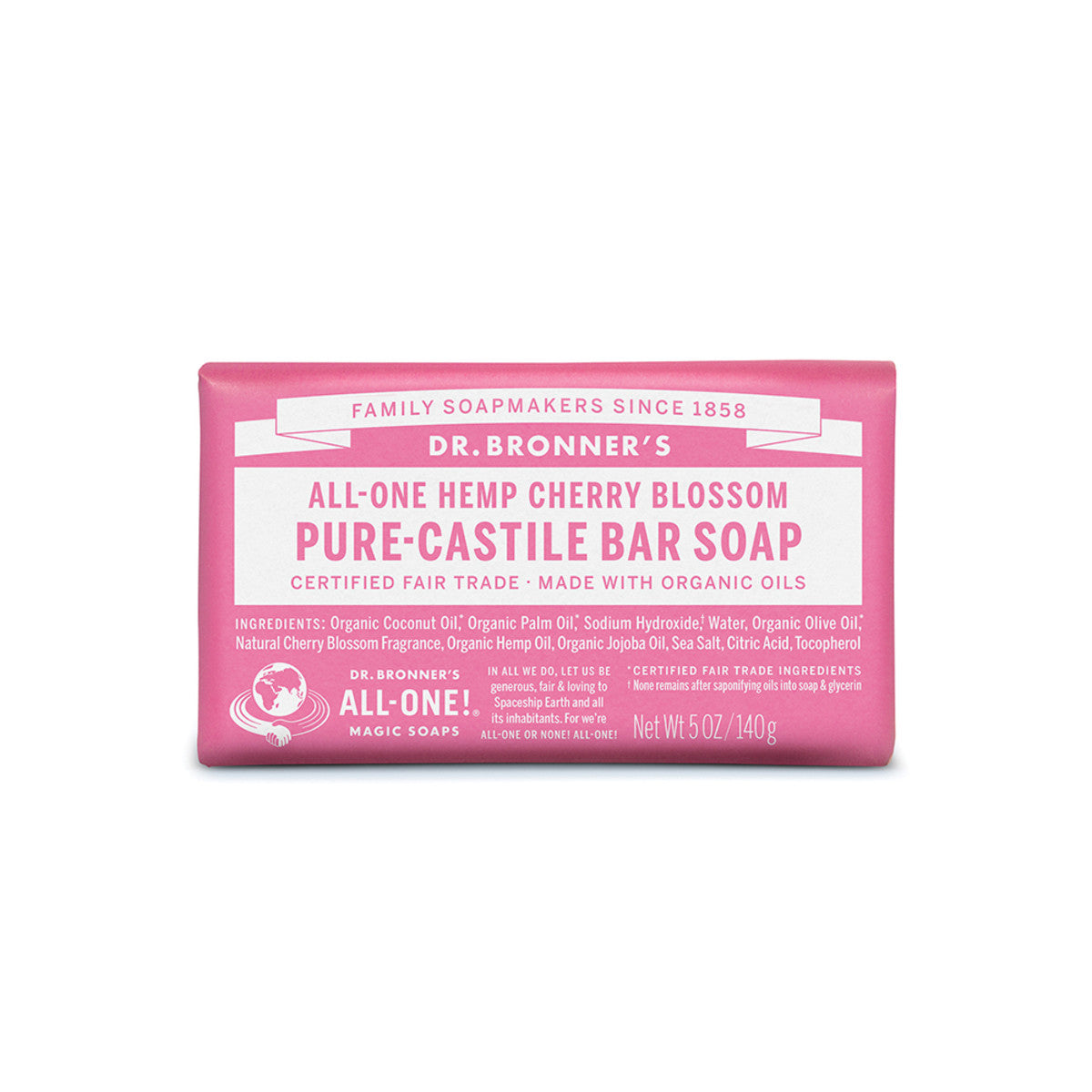 image of Dr. Bronner's Pure-Castile Bar Soap Cherry Blossom 140g on white background 