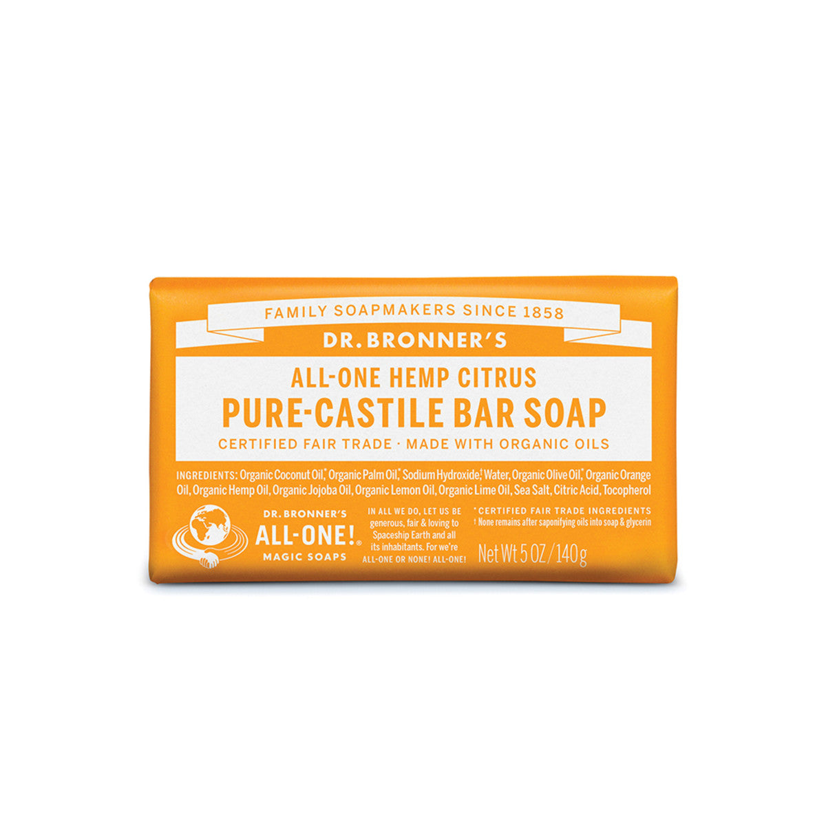 image of Dr. Bronner's Pure-Castile Bar Soap Citrus 140g on white background 