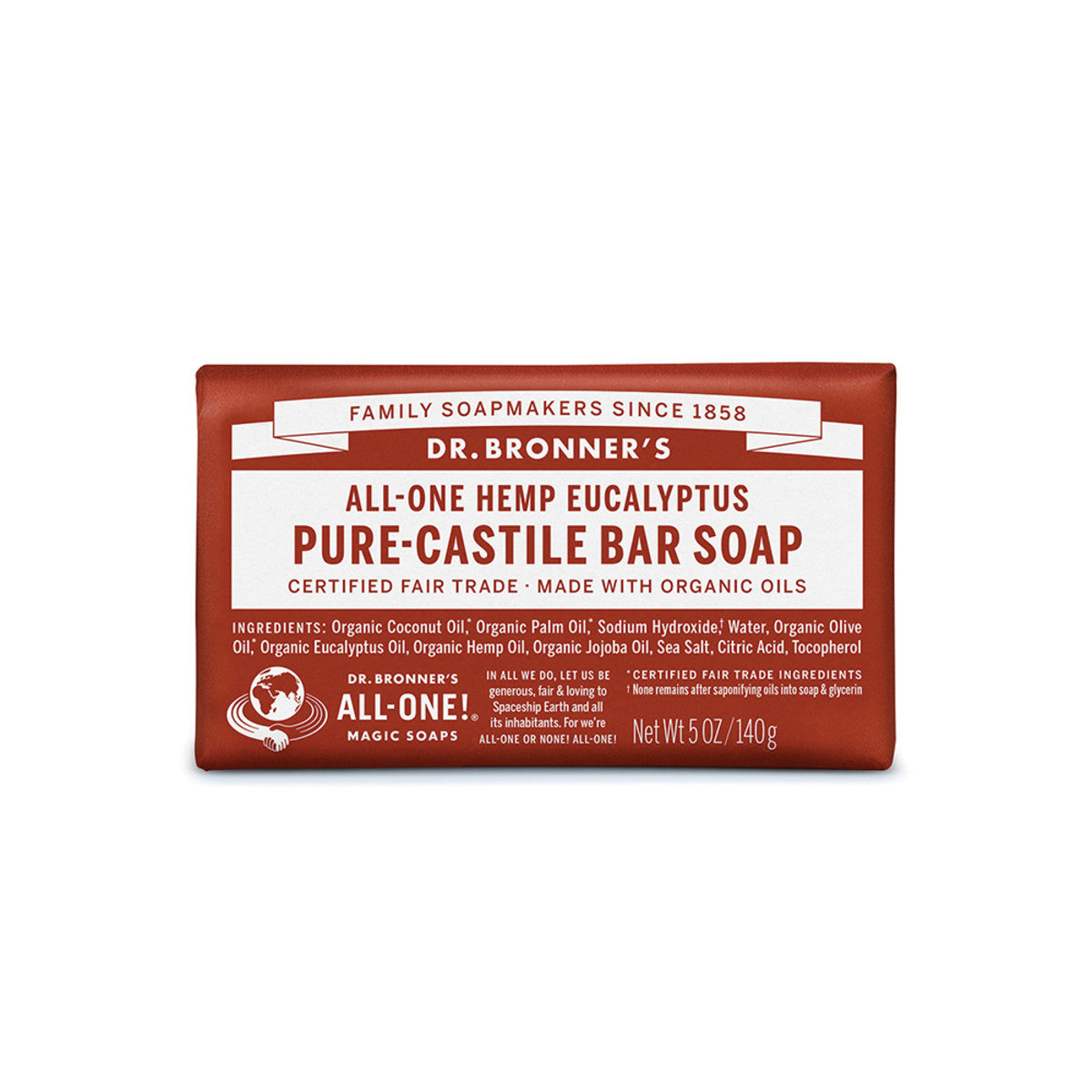 image of Dr. Bronner's Pure-Castile Bar Soap Eucalyptus 140g on white background 