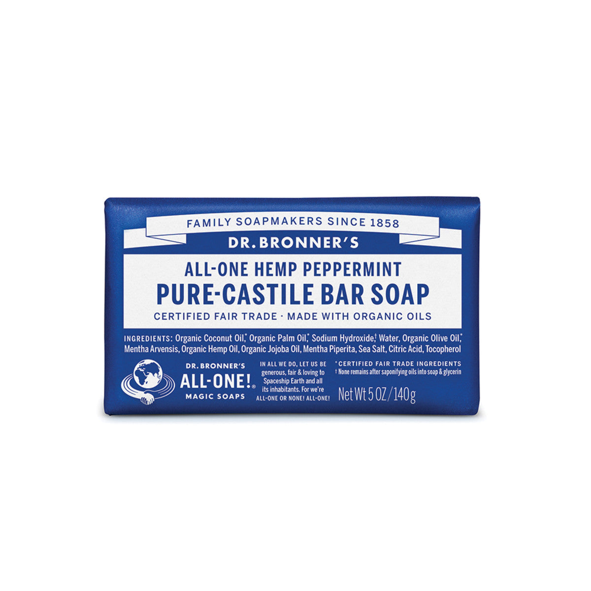 image of Dr. Bronner's Pure-Castile Bar Soap Peppermint 140g on white background 
