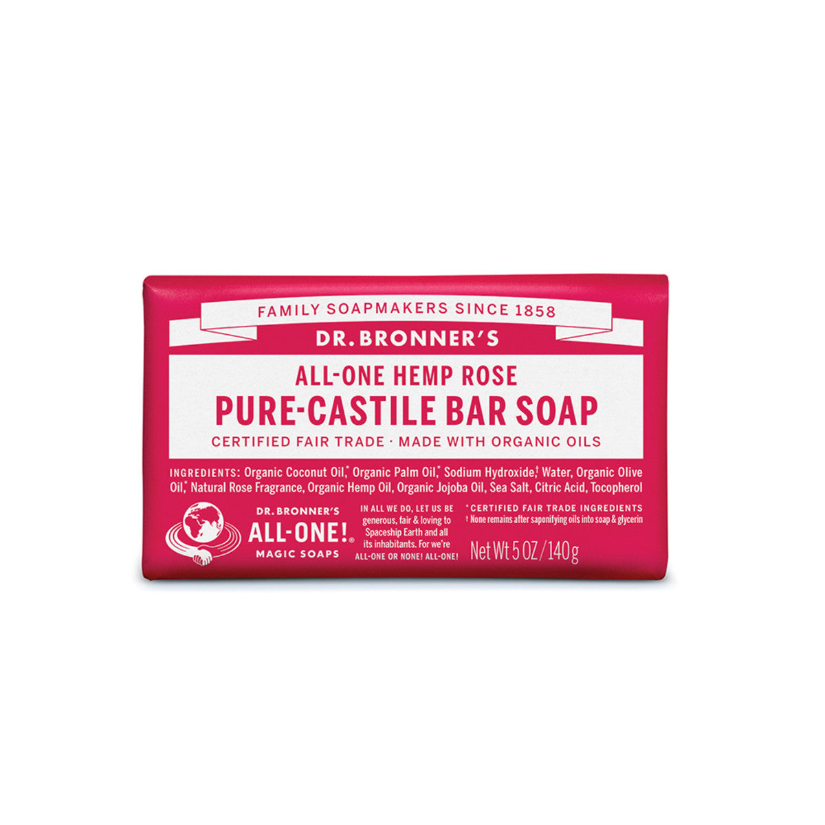 image of Dr. Bronner's Pure-Castile Bar Soap Rose 140g on white background 