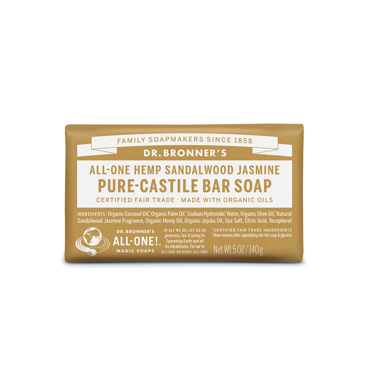image of Dr. Bronner's Pure-Castile Bar Soap Sandalwood Jasmine 140g on white background 