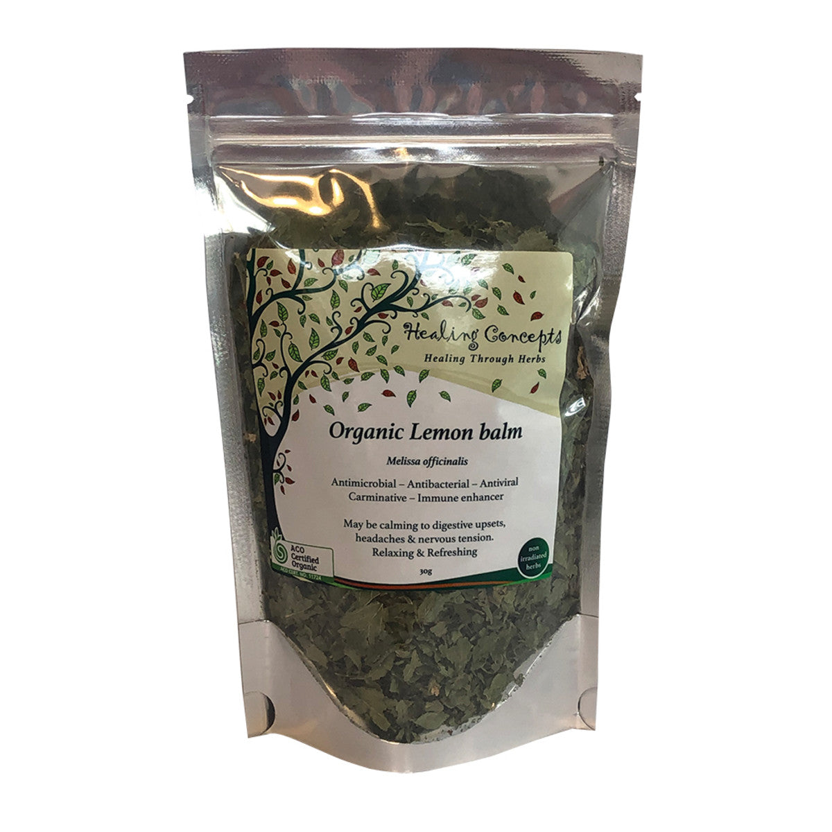 image of Healing Concepts Organic Lemon Balm Tea 30g on white background 