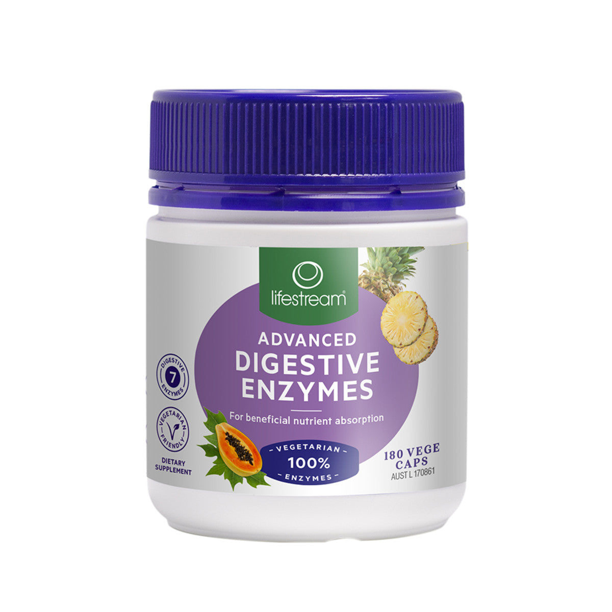 image of LifeStream Advanced Digestive Enzymes 180vc on white background 