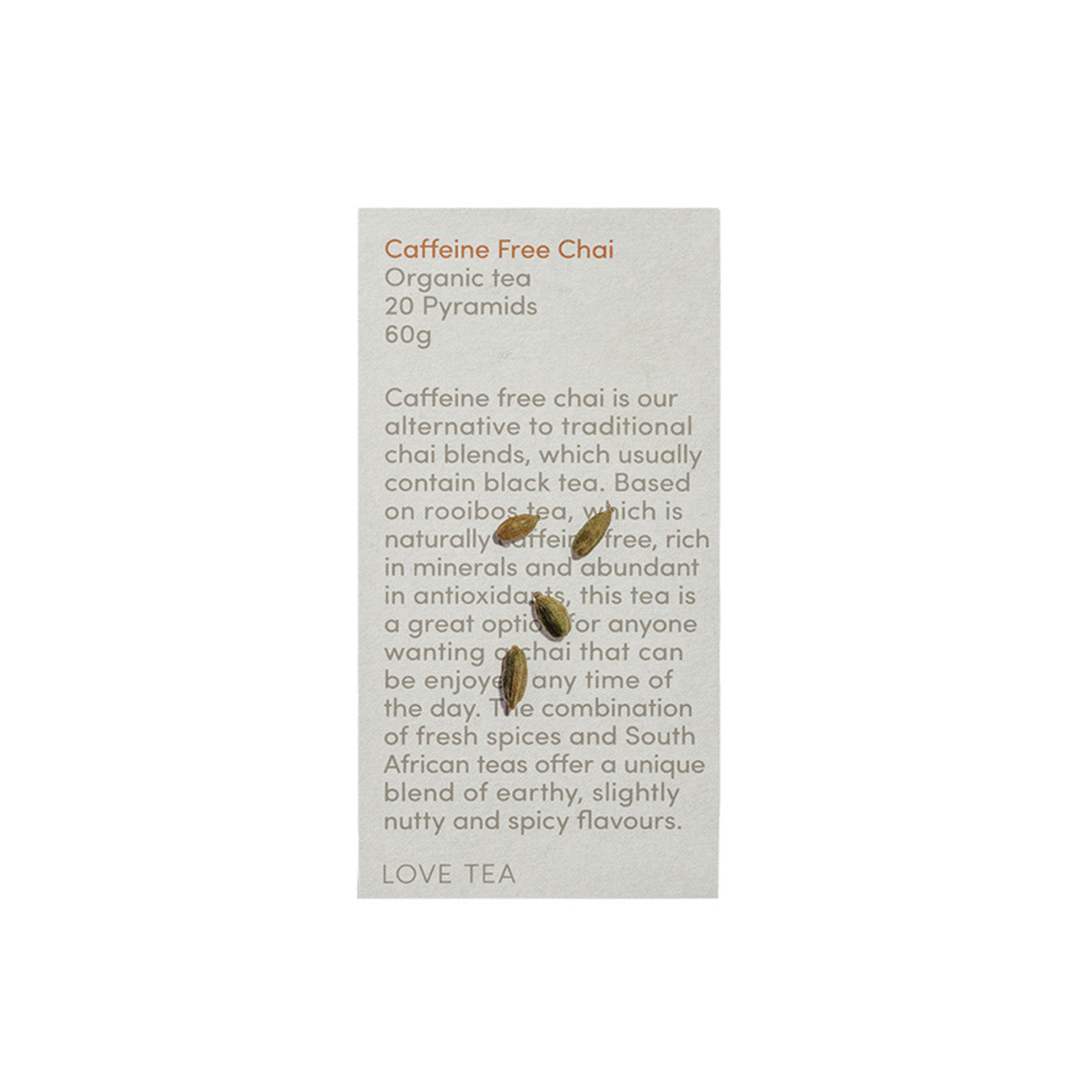 image of Love Tea Organic Caffeine Free Chai Tea x 20 Pyramids on white background 